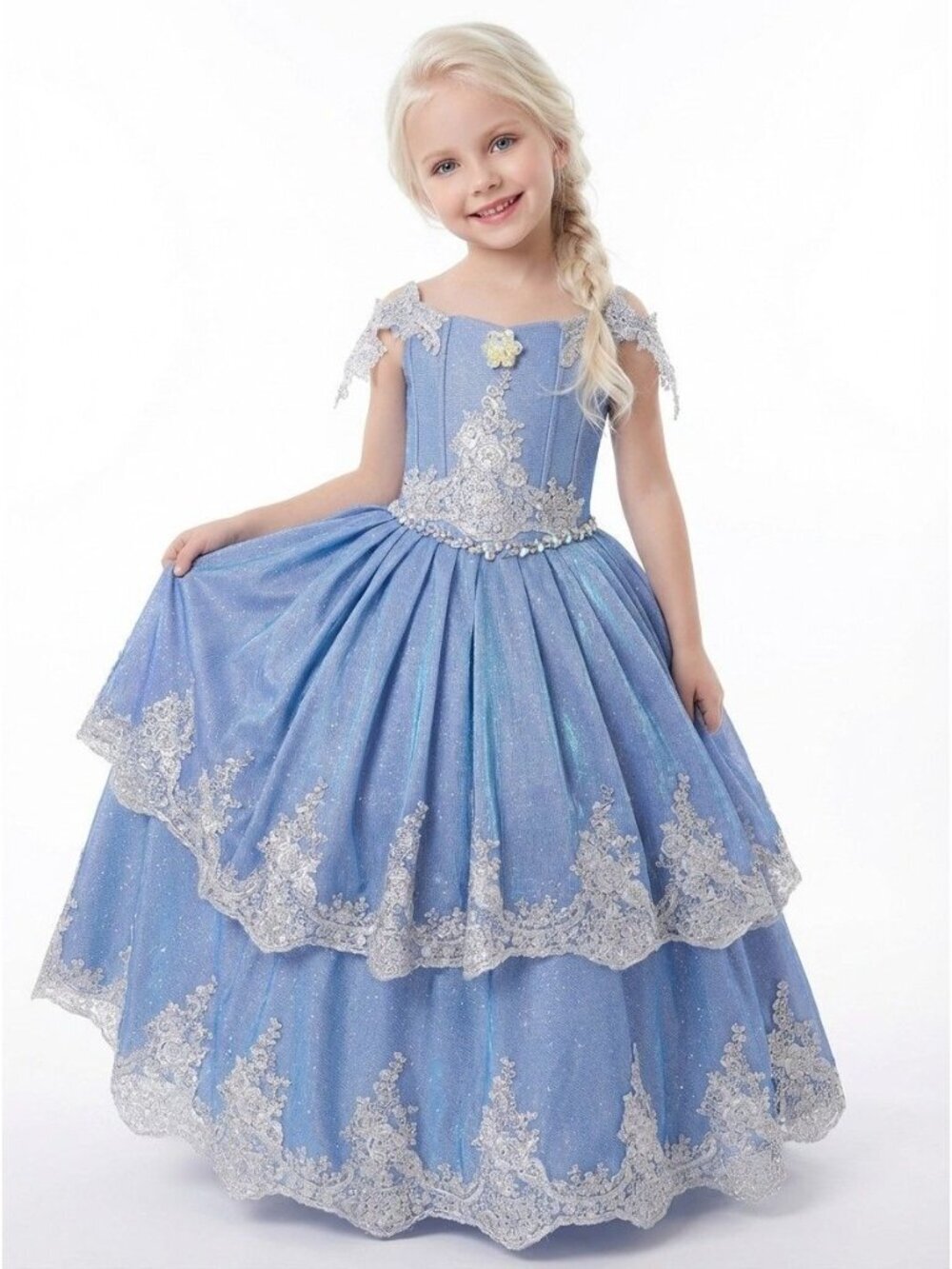 Girls 2-in-1 Blue Princess Dress with Adjustable Corset Back